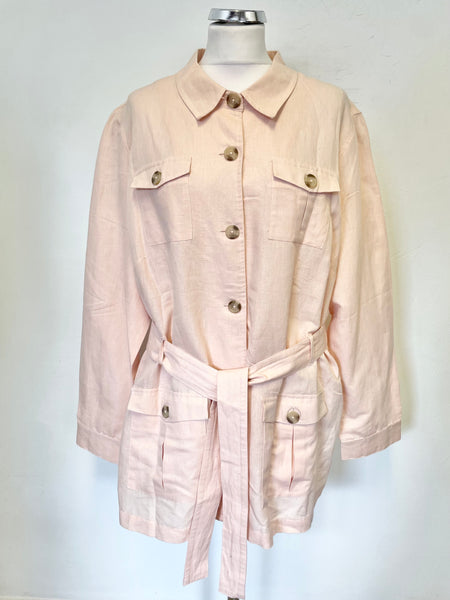 BRAND NEW MONSOON LINEN BLEND PEACH UNLINED BELTED LONG SLEEVED SHIRT/JACKET SIZE XL