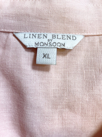 BRAND NEW MONSOON LINEN BLEND PEACH UNLINED BELTED LONG SLEEVED SHIRT/JACKET SIZE XL