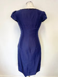 WHISTLES NAVY BLUE 100% SILK BEAD & SEQUIN TRIMMED PENCIL DRESS SIZE 8