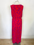 OUI RED & PURPLE FLORAL PRINT SLEEVELESS STRETCH JERSEY MAXI DRESS SIZE 12