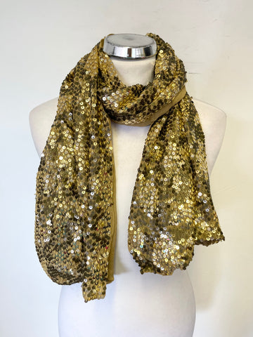 JAEGER GOLD SEQUINNED 100% SILK SCARF/SHAWL