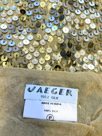 JAEGER GOLD SEQUINNED 100% SILK SCARF/SHAWL