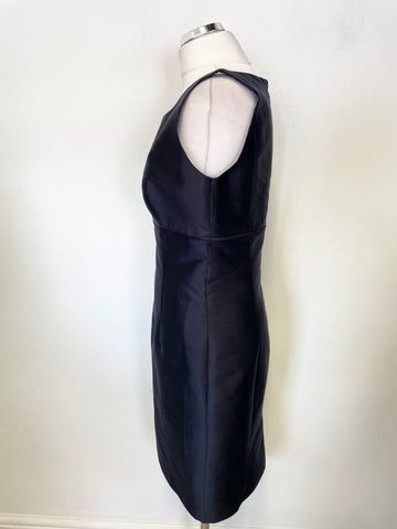 HOBBS NAVY BLUE WOOL & SILK MIX SLEEVELESS SPECIAL OCCASION PENCIL DRESS SIZE 14