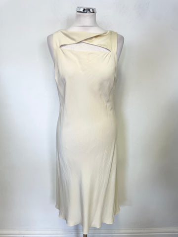 VINTAGE SALVADORE FERRAGAMO 100% SILK IVORY SLEEVELESS A-LINE DRESS SIZE UK 14