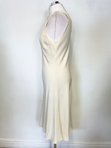 VINTAGE SALVADORE FERRAGAMO 100% SILK IVORY SLEEVELESS A-LINE DRESS SIZE UK 14