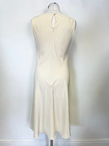 VINTAGE SALVADORE FERRAGAMO 100% SILK IVORY SLEEVELESS A-LINE DRESS SIZE UK 14