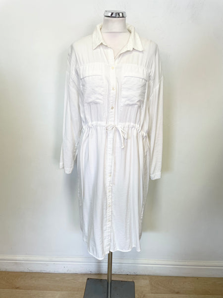 WHISTLES WHITE COLLARED LONG SLEEVED BUTTON FRONT SHIRT DRESS SIZE 12