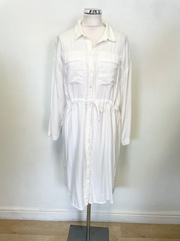 WHISTLES WHITE COLLARED LONG SLEEVED BUTTON FRONT SHIRT DRESS SIZE 12