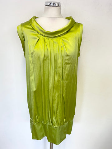 TED BAKER 100% SILK LIME SLEEVELESS POUCHED TUNIC TOP SIZE 3 UK 12