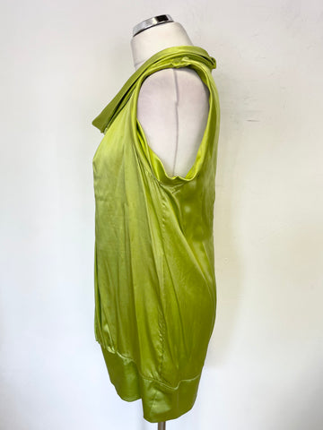 TED BAKER 100% SILK LIME SLEEVELESS POUCHED TUNIC TOP SIZE 3 UK 12