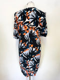 WHISTLES BLACK, ORANGE,GREY & WHITE PRINT SHORT SLEEVED SHIFT DRESS SIZE 6