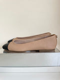 DUNE CAMEL & BLACK TOE LEATHER FLATS SIZE 5/38