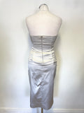 KAREN MILLEN SILVER STRAPLESS TOP & PENCIL SKIRT SET SIZE 10/12