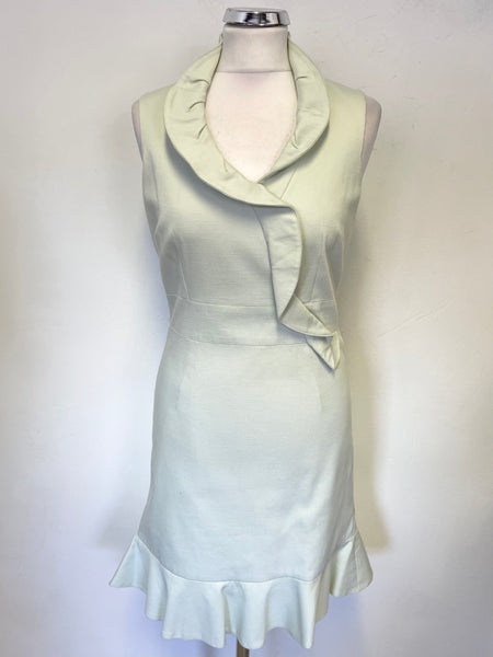 KAREN MILLEN PALE GREEN FRILL TRIM SLEEVELESS PENCIL DRESS SIZE 12