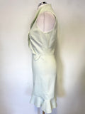 KAREN MILLEN PALE GREEN FRILL TRIM SLEEVELESS PENCIL DRESS SIZE 12