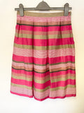 LK BENNETT PINK, GOLDEN BEIGE & GREY STRIPE SQUARE NECK SLEEVELESS TOP & SKIRT SET SIZE 8/10