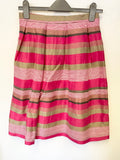 LK BENNETT PINK, GOLDEN BEIGE & GREY STRIPE SQUARE NECK SLEEVELESS TOP & SKIRT SET SIZE 8/10