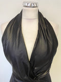 KAREN MILLEN BLACK V NECK DRAPED ORGANZA FRONT SLEEVELESS PENCIL DRESS SIZE 14