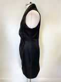 KAREN MILLEN BLACK V NECK DRAPED ORGANZA FRONT SLEEVELESS PENCIL DRESS SIZE 14