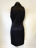 KAREN MILLEN BLACK V NECK DRAPED ORGANZA FRONT SLEEVELESS PENCIL DRESS SIZE 14