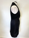 KAREN MILLEN BLACK V NECK DRAPED ORGANZA FRONT SLEEVELESS PENCIL DRESS SIZE 14