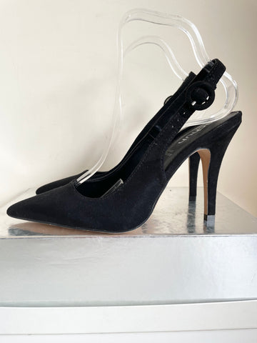 SCHUH BLACK FAUX SUEDE SLINGBACK HEELS SIZE 5/38