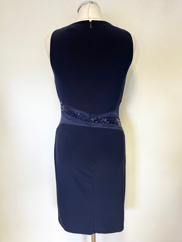 RALPH LAUREN NAVY SEQUIN TRIM SLEEVELESS PENCIL DRESS SIZE 4 UK 8