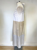 UCHUU WHITE, CREAM & BEIGE COLOUR BLOCK SLEEVELESS A-LINE MIDI DRESS  SIZE 1 UK S