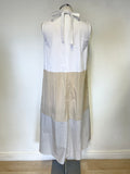 UCHUU WHITE, CREAM & BEIGE COLOUR BLOCK SLEEVELESS A-LINE MIDI DRESS  SIZE 1 UK S