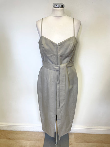 BRAND NEW WHISTLES COTTON & LINEN BEIGE ZIP UP SLEEVELESS MIDI LENGTH PENCIL DRESS