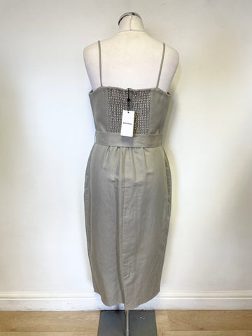 BRAND NEW WHISTLES COTTON & LINEN BEIGE ZIP UP SLEEVELESS MIDI LENGTH PENCIL DRESS