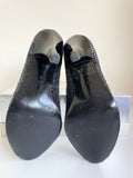 KURT GEIGER BLACK GLITTER OPEN TOE BOW TRIM ANKLE STRAP HEELS SIZE 6/39