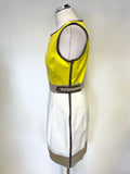 KAREN MILLEN YELLOW,BEIGE & IVORY COLOUR BLOCK COTTON SLEEVELESS DRESS SIZE 12