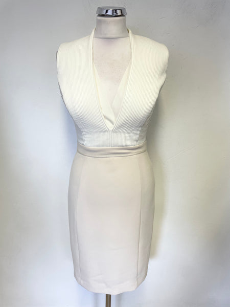 REISS LOURDES IVORY & CREAM PINTUCK BODICE SLEEVELESS PENCIL DRESS SIZE 8