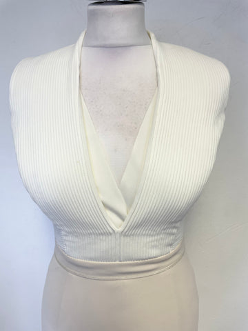 REISS LOURDES IVORY & CREAM PINTUCK BODICE SLEEVELESS PENCIL DRESS SIZE 8