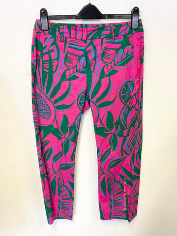 SPORTALM CERISE PINK & EMERALD GREEN & PRINT CROPPED TROUSER & SLEEVELESS TOP SET SIZE 8