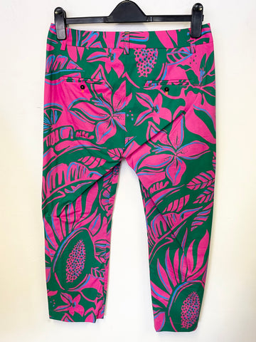 SPORTALM CERISE PINK & EMERALD GREEN & PRINT CROPPED TROUSER & SLEEVELESS TOP SET SIZE 8