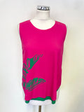 SPORTALM CERISE PINK & EMERALD GREEN & PRINT CROPPED TROUSER & SLEEVELESS TOP SET SIZE 8