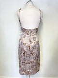 KAREN MILLEN SILK BLUSH PINK JEWEL BOW PRINT STRAP FINE STRAP PENCIL DRESS SIZE 12