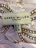 KAREN MILLEN SILK BLUSH PINK JEWEL BOW PRINT STRAP FINE STRAP PENCIL DRESS SIZE 12