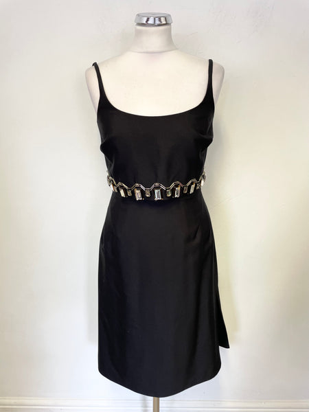 BRAND NEW LK BENNETT BLACK FINE STRAP JEWEL OVERLAY A-LINE DRESS SIZE 8