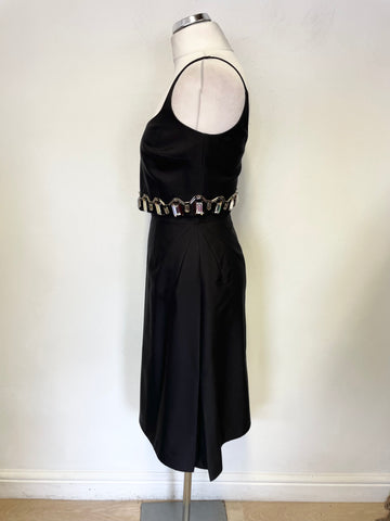 BRAND NEW LK BENNETT BLACK FINE STRAP JEWEL OVERLAY A-LINE DRESS SIZE 8