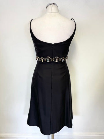 BRAND NEW LK BENNETT BLACK FINE STRAP JEWEL OVERLAY A-LINE DRESS SIZE 8