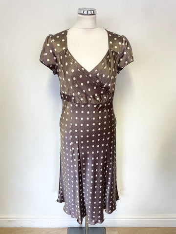 HOBBS 100% SILK MINK SPOT SHORT SLEEVE A-LINE DRESS SIZE 12