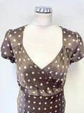 HOBBS 100% SILK MINK SPOT SHORT SLEEVE A-LINE DRESS SIZE 12