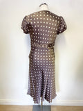 HOBBS 100% SILK MINK SPOT SHORT SLEEVE A-LINE DRESS SIZE 12