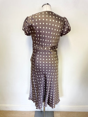 HOBBS 100% SILK MINK SPOT SHORT SLEEVE A-LINE DRESS SIZE 12