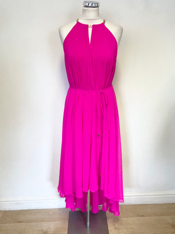 TED BAKER HARPAH BRIGHT PINK ROUND CHAIN NECK LONG SPECIAL OCCASION  DRESS SIZE 1 UK 8/10