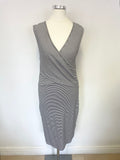 REISS ANNIKA BLACK & WHITE STRIPE SLEEVELESS STRETCH JERSEY PENCIL DRESS SIZE 10