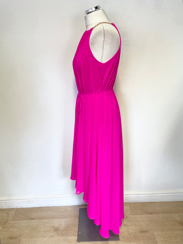 TED BAKER HARPAH BRIGHT PINK ROUND CHAIN NECK LONG SPECIAL OCCASION  DRESS SIZE 1 UK 8/10